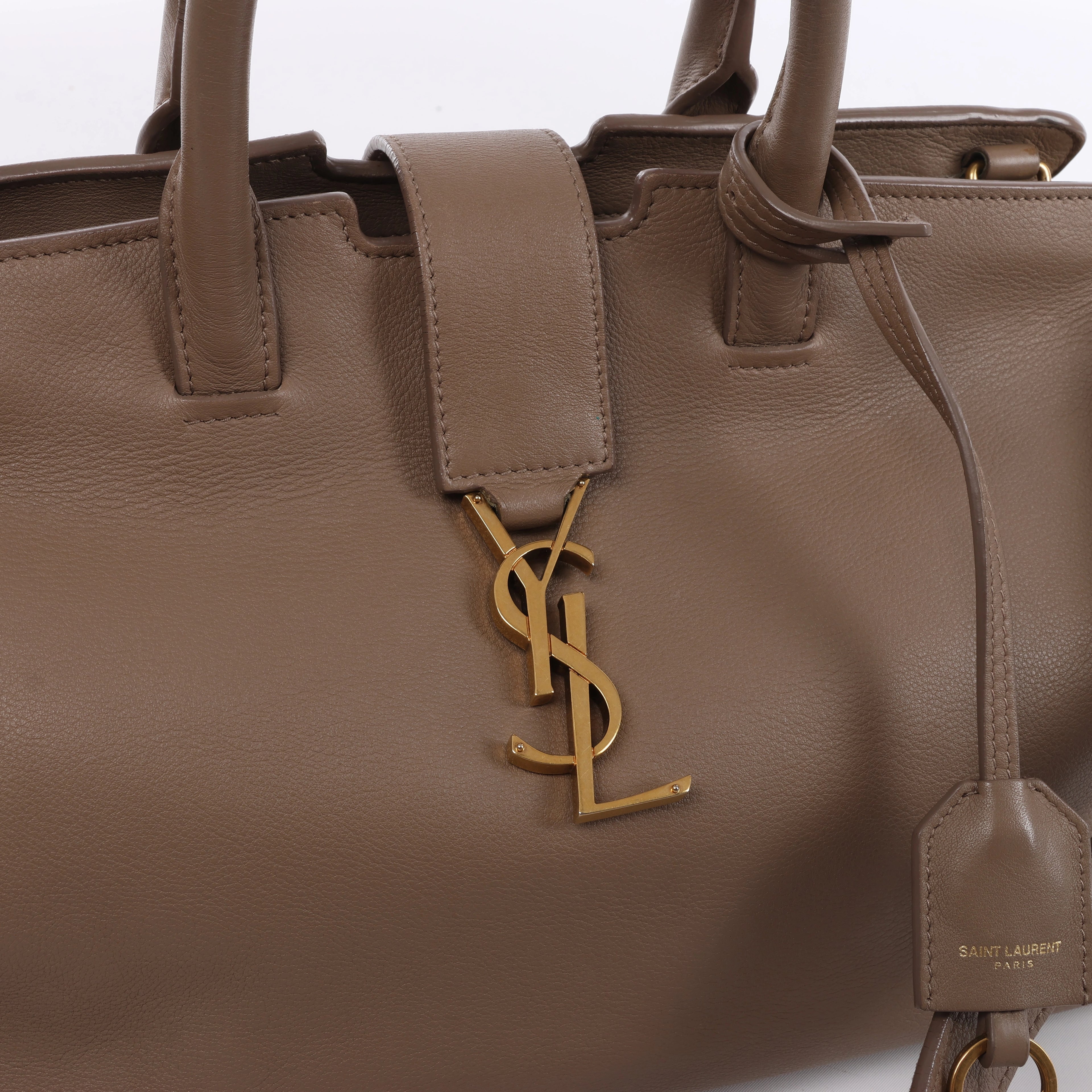 Bolso de mano Saint Laurent Paris Downtown Cabas de piel y ante en beige 635346