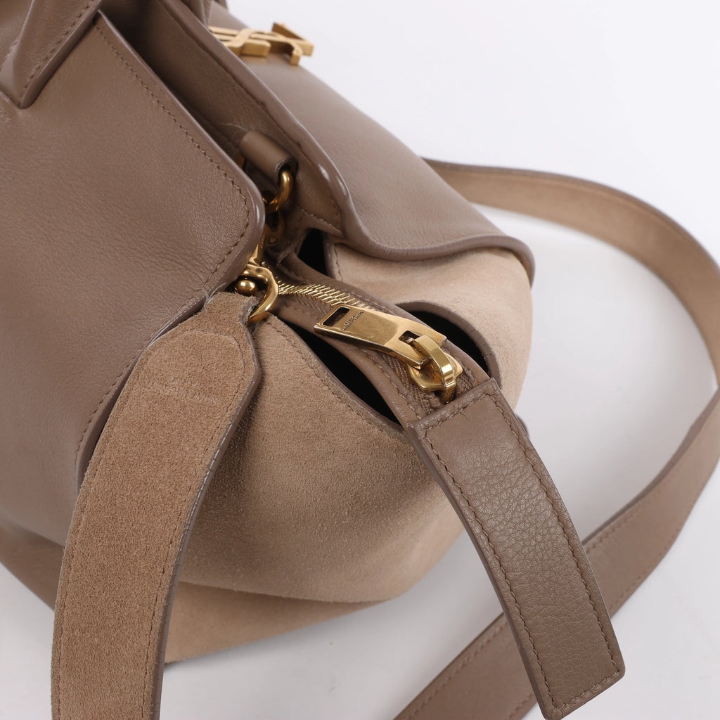 Bolso de mano Saint Laurent Paris Downtown Cabas de piel y ante en beige 635346