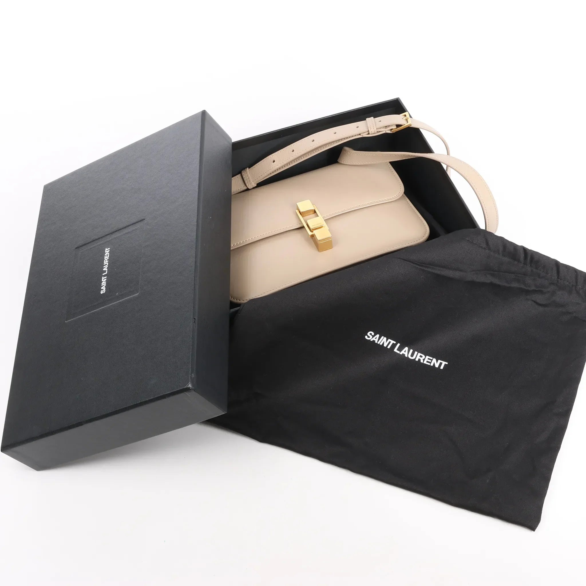 Saint Laurent Paris Carre Leather Shoulder bag in Beige 633214