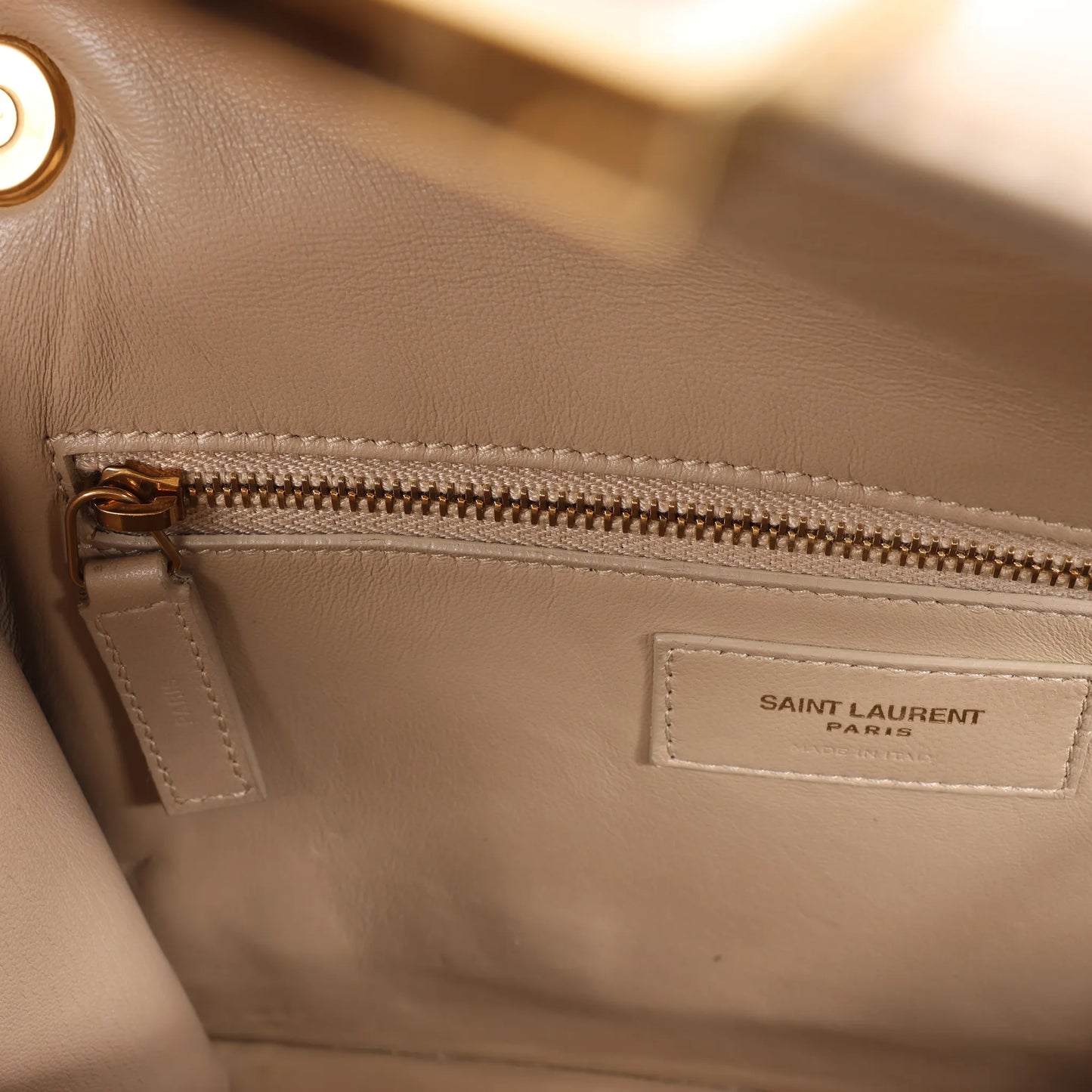 Saint Laurent Paris Carre Leather Shoulder bag in Beige 633214