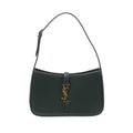 Dark green Saint Laurent Le 5 à 7 leather shoulder bag with a slim strap, curved silhouette and gold-tone YSL logo hardware.