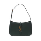 Dark green Saint Laurent Le 5 à 7 leather shoulder bag with a slim strap, curved silhouette and gold-tone YSL logo hardware.