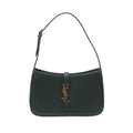 Dark green Saint Laurent Le 5 à 7 leather shoulder bag with a slim strap, curved silhouette and gold-tone YSL logo hardware.