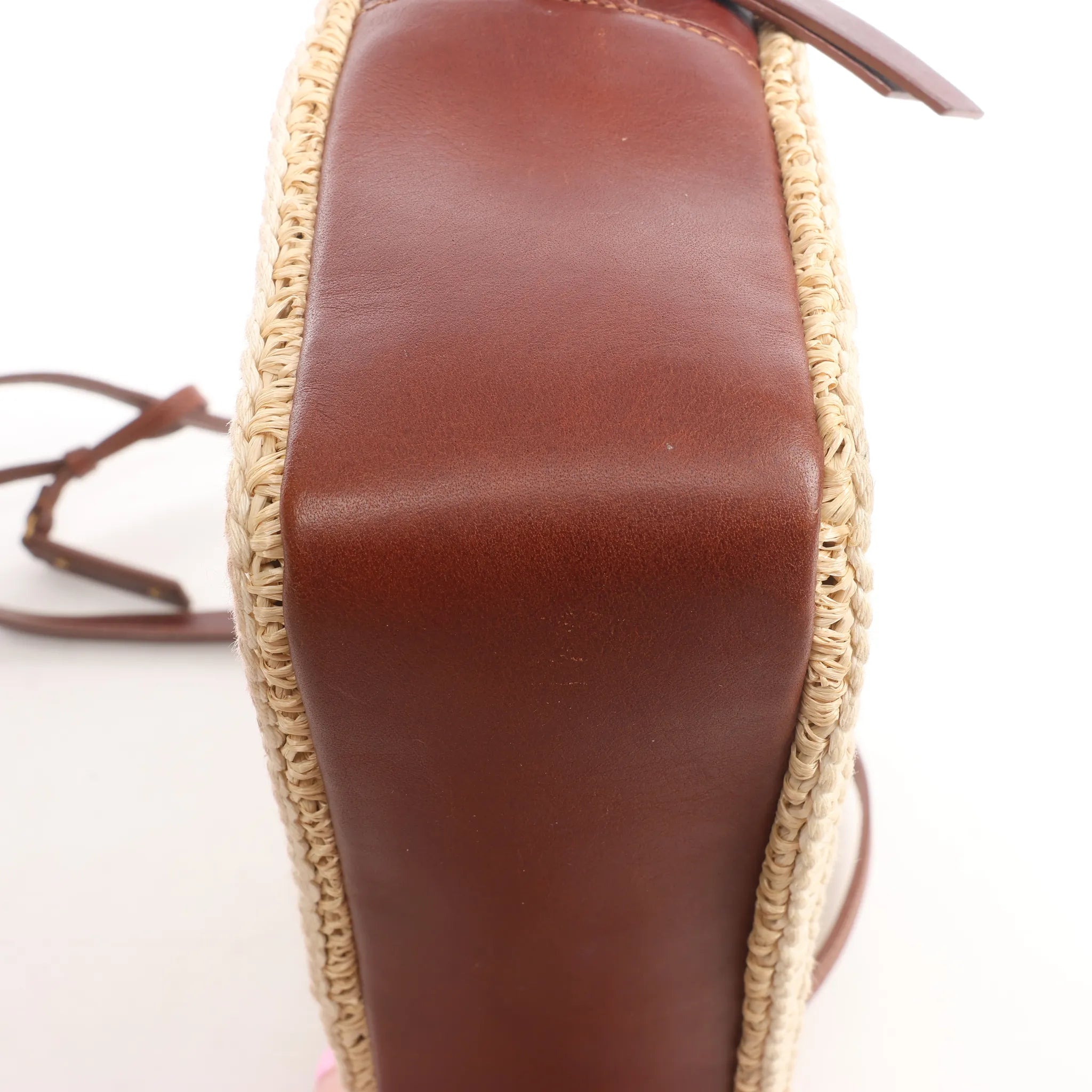 Saint Laurent Paris Lou Camera Raffia x Leather Crossbody Bag in Beige x Brown 468537