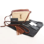 Saint Laurent Paris Lou Camera Raffia x Leather Crossbody Bag in Beige x Brown 468537