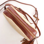 Saint Laurent Paris Lou Camera Raffia x Leather Crossbody Bag in Beige x Brown 468537