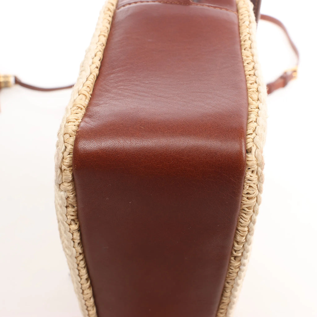 Saint Laurent Paris Lou Camera Raffia x Leather Crossbody Bag in Beige x Brown 468537