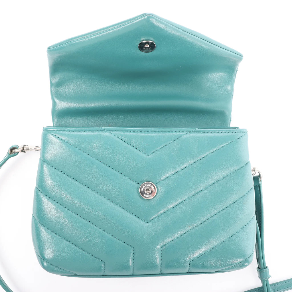 Saint Laurent Paris Loulou Puffer Leather Chain Crossbody Bag in Green 467072