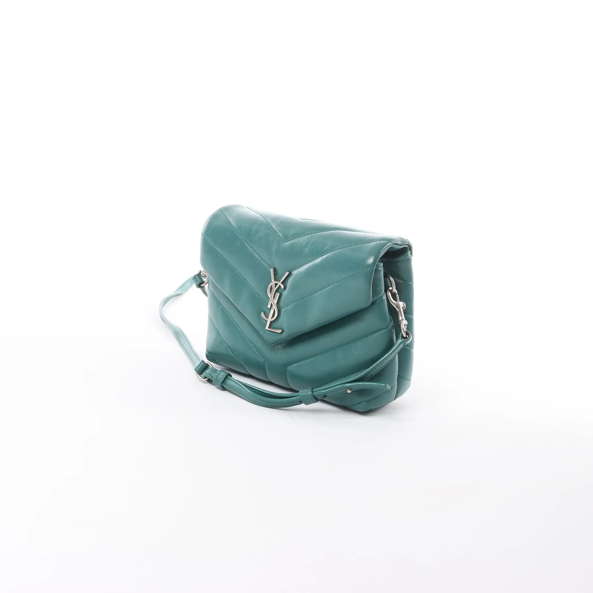 Saint Laurent Paris Loulou Puffer Leather Chain Crossbody Bag in Green 467072