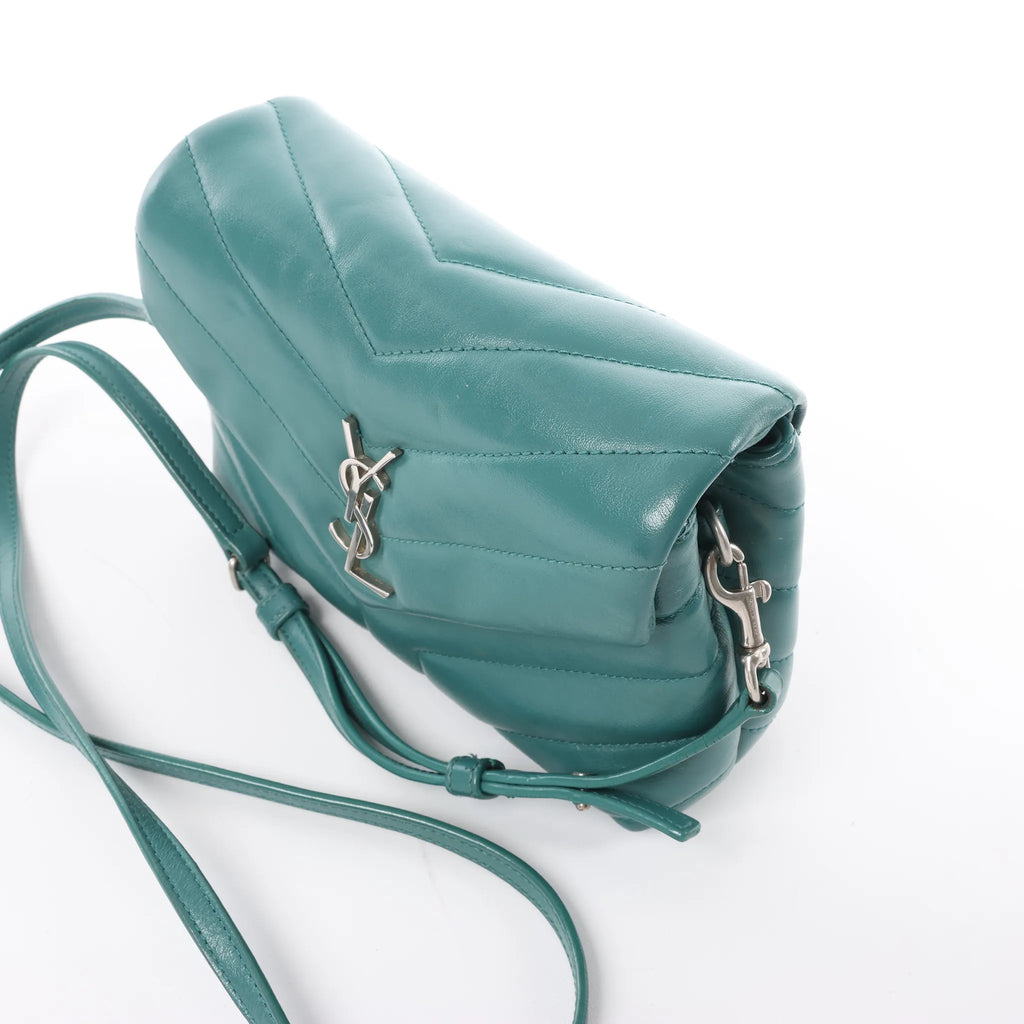 Saint Laurent Paris Loulou Puffer Leather Chain Crossbody Bag in Green 467072
