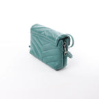 Saint Laurent Paris Loulou Puffer Leather Chain Crossbody Bag in Green 467072