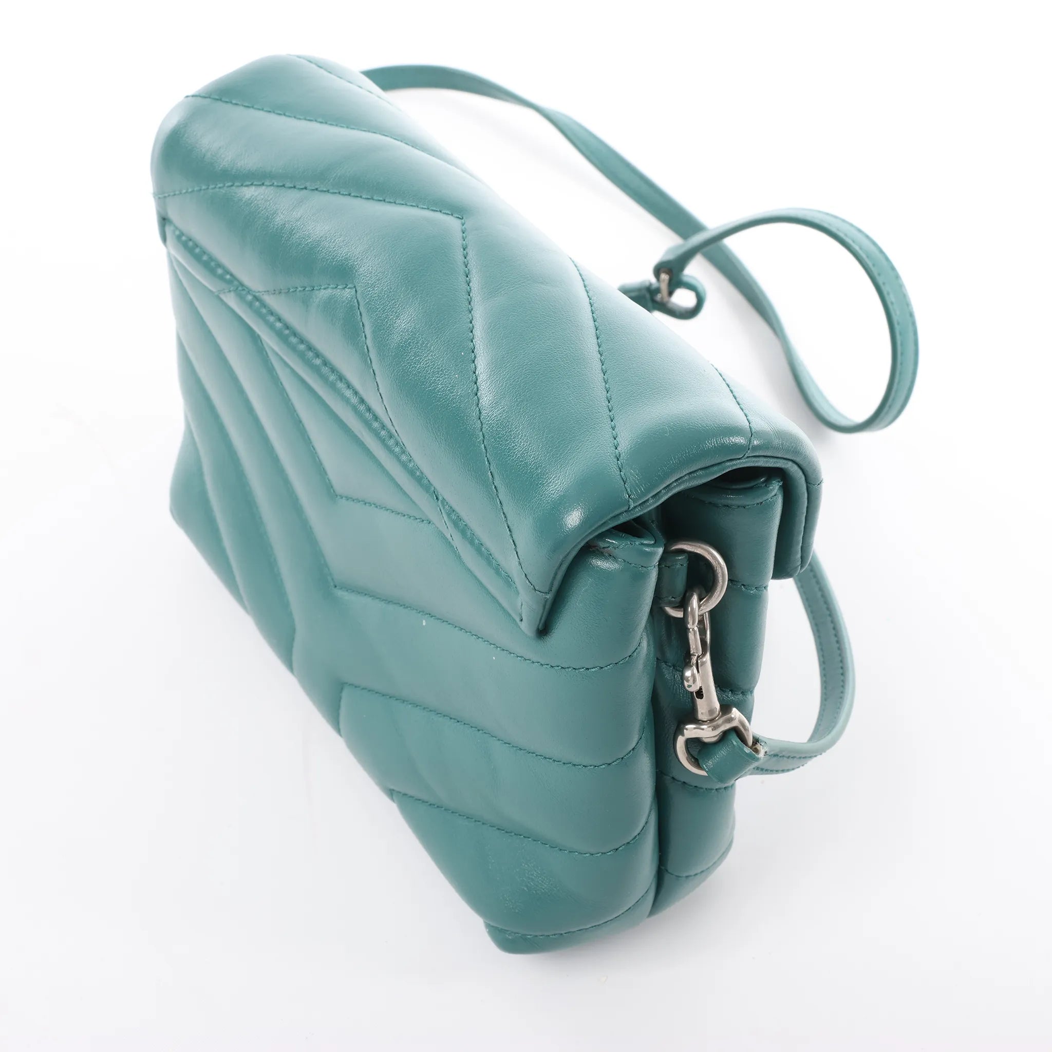 Saint Laurent Paris Loulou Puffer Leather Chain Crossbody Bag in Green 467072