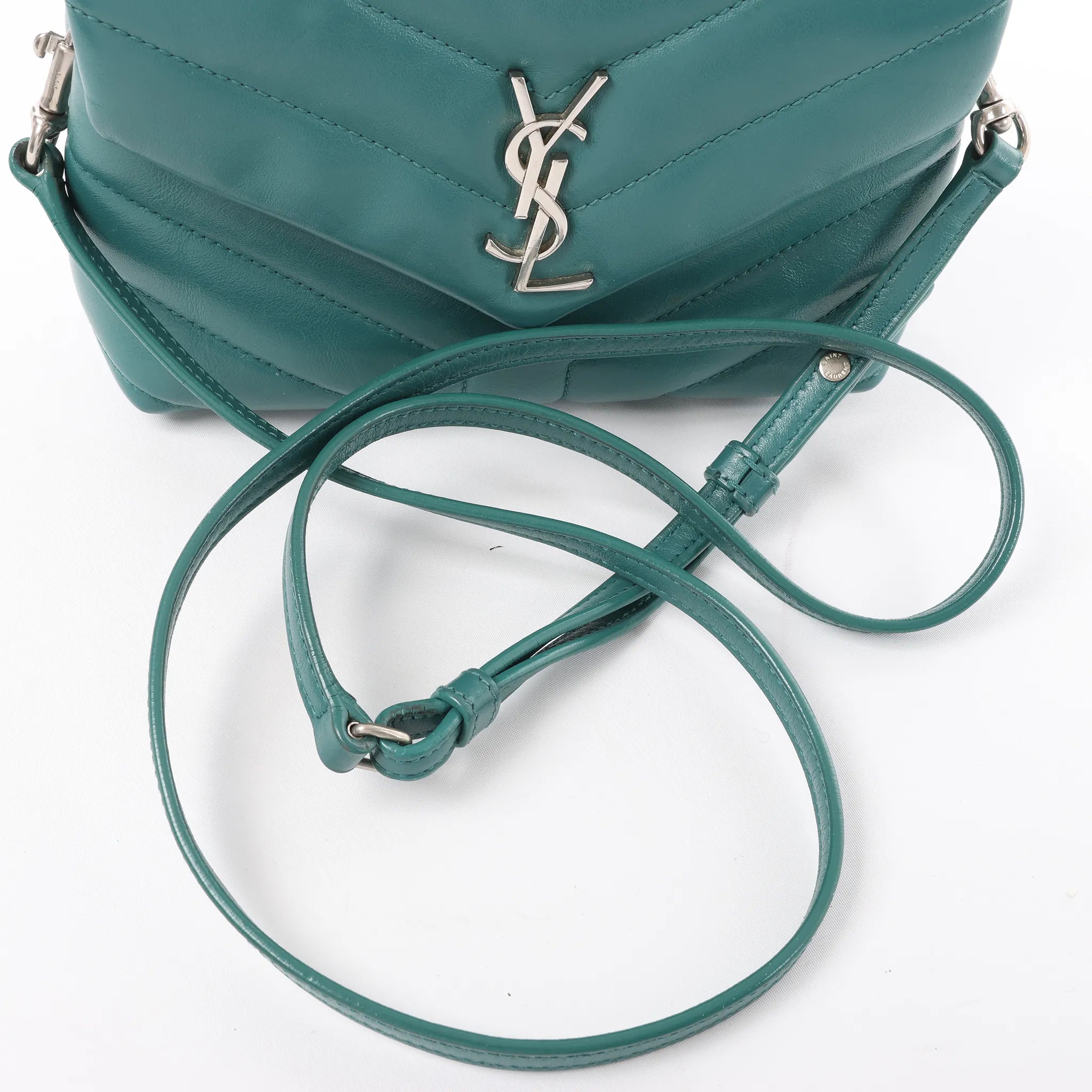 Saint Laurent Paris Loulou Puffer Leather Chain Crossbody Bag in Green 467072
