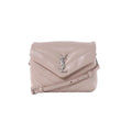 Alt Text: Pale pink Saint Laurent Loulou quilted leather shoulder bag with silver-tone YSL logo, flap closure and chain-detail strap.