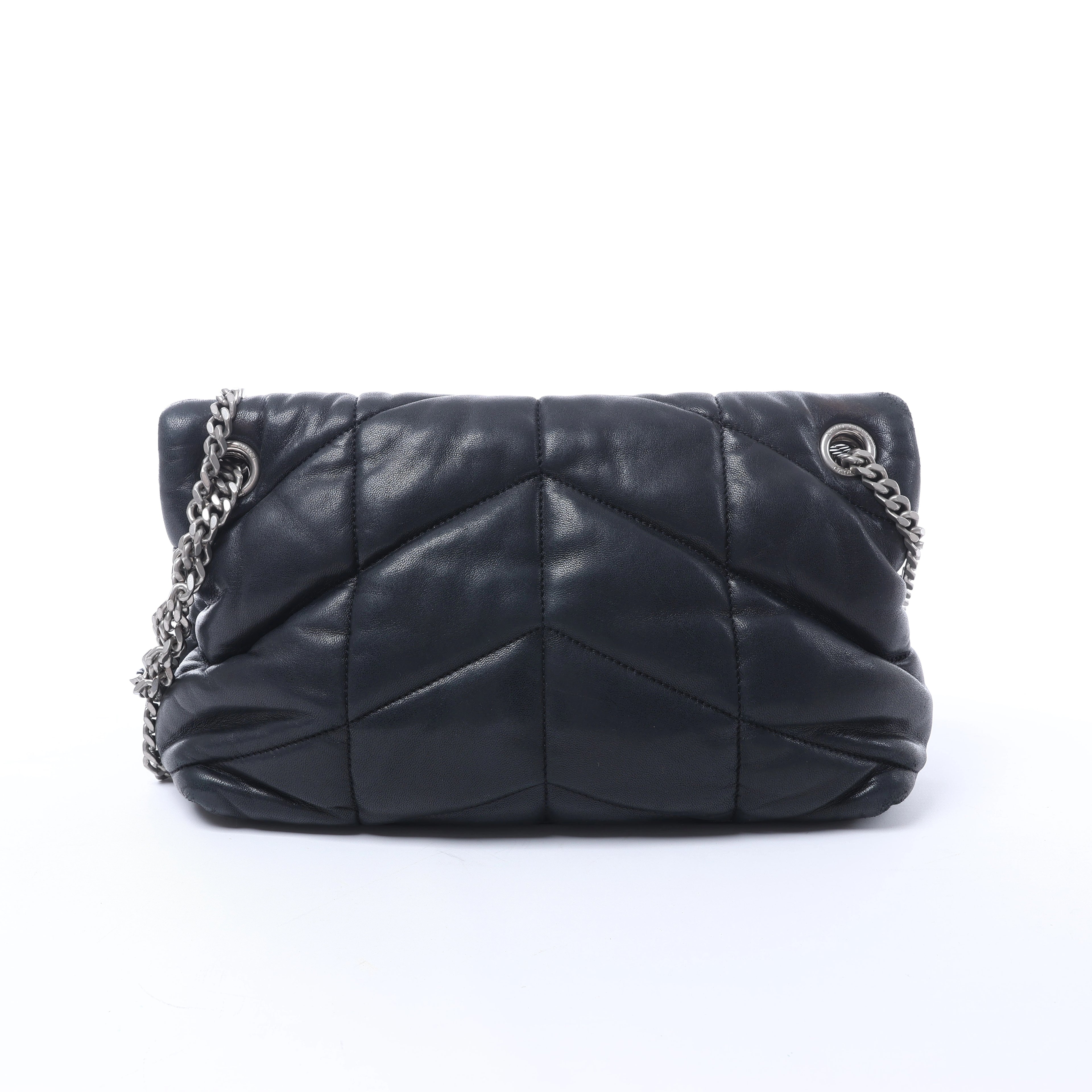 Saint Laurent Paris Loulou Puffer Leather Chain Shoulder Bag in Black 577476