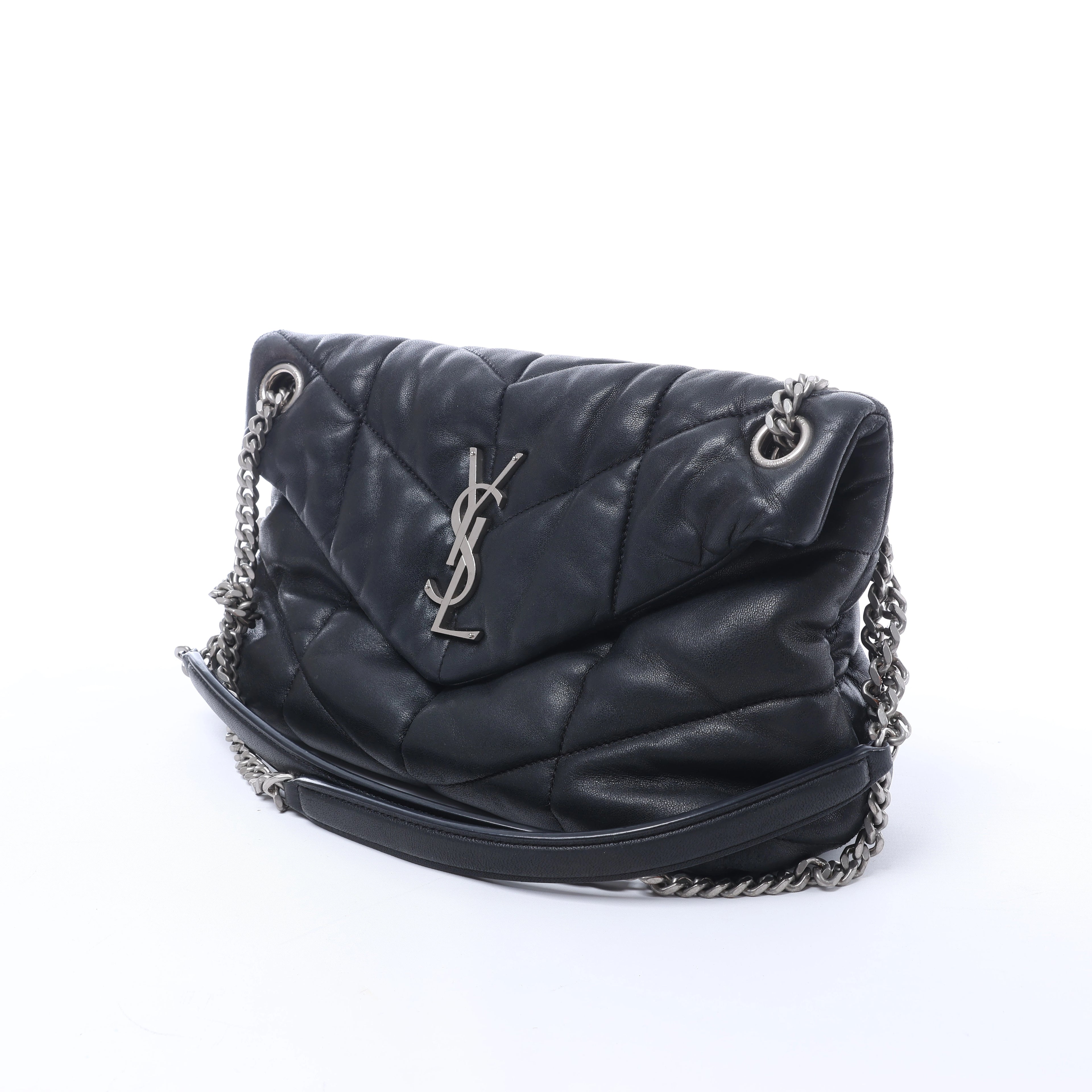 Saint Laurent Paris Loulou Puffer Leather Chain Shoulder Bag in Black 577476