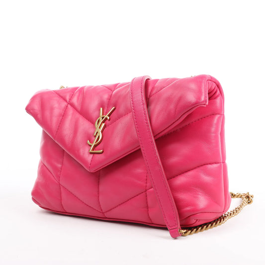 Saint Laurent Paris Loulou Puffer Leather Chain Shoulder Bag in Pink 620333