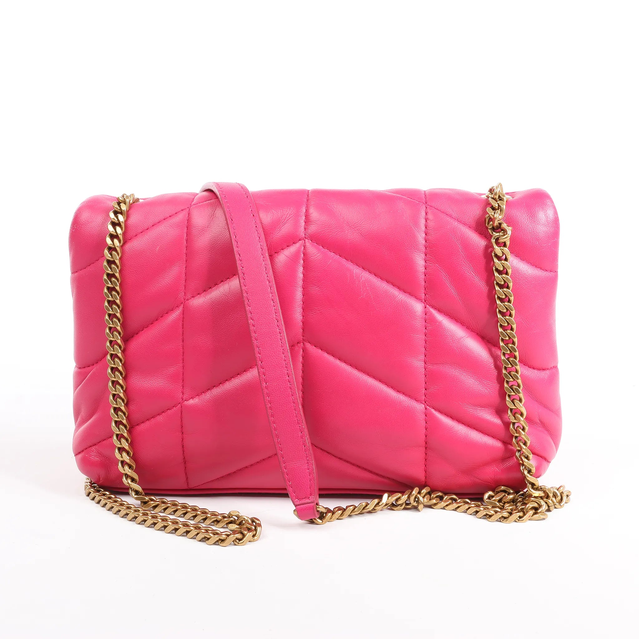 Saint Laurent Paris Loulou Puffer Leather Chain Shoulder Bag in Pink 620333