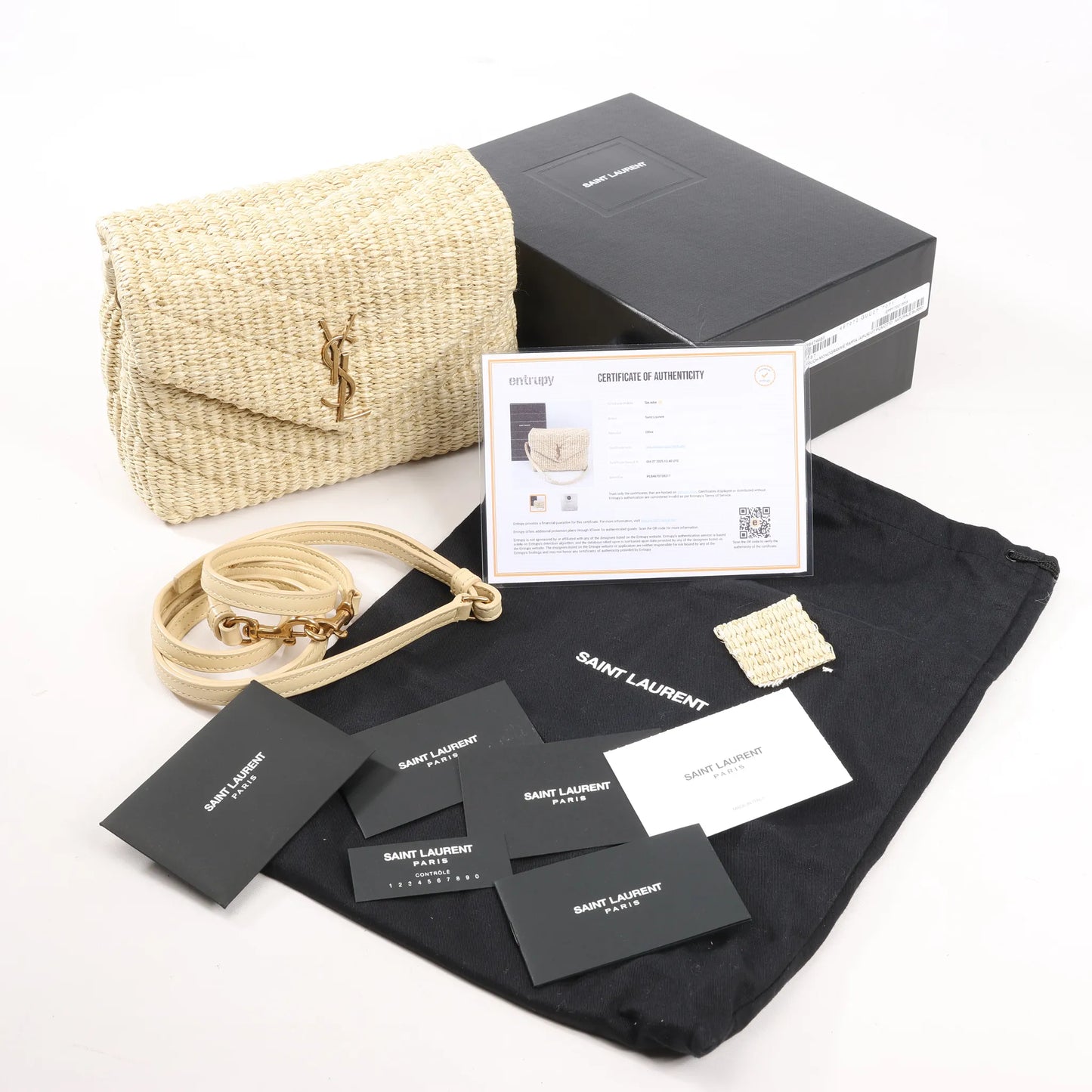 Saint Laurent Paris Loulou Umhängetasche aus Raffia und Leder in Beige 467072