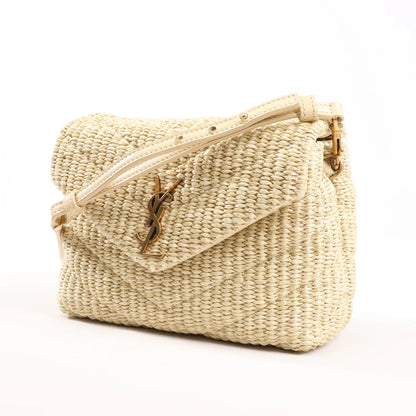 Saint Laurent Paris Loulou Raffia x Leather Crossbody Bag in Beige 467072