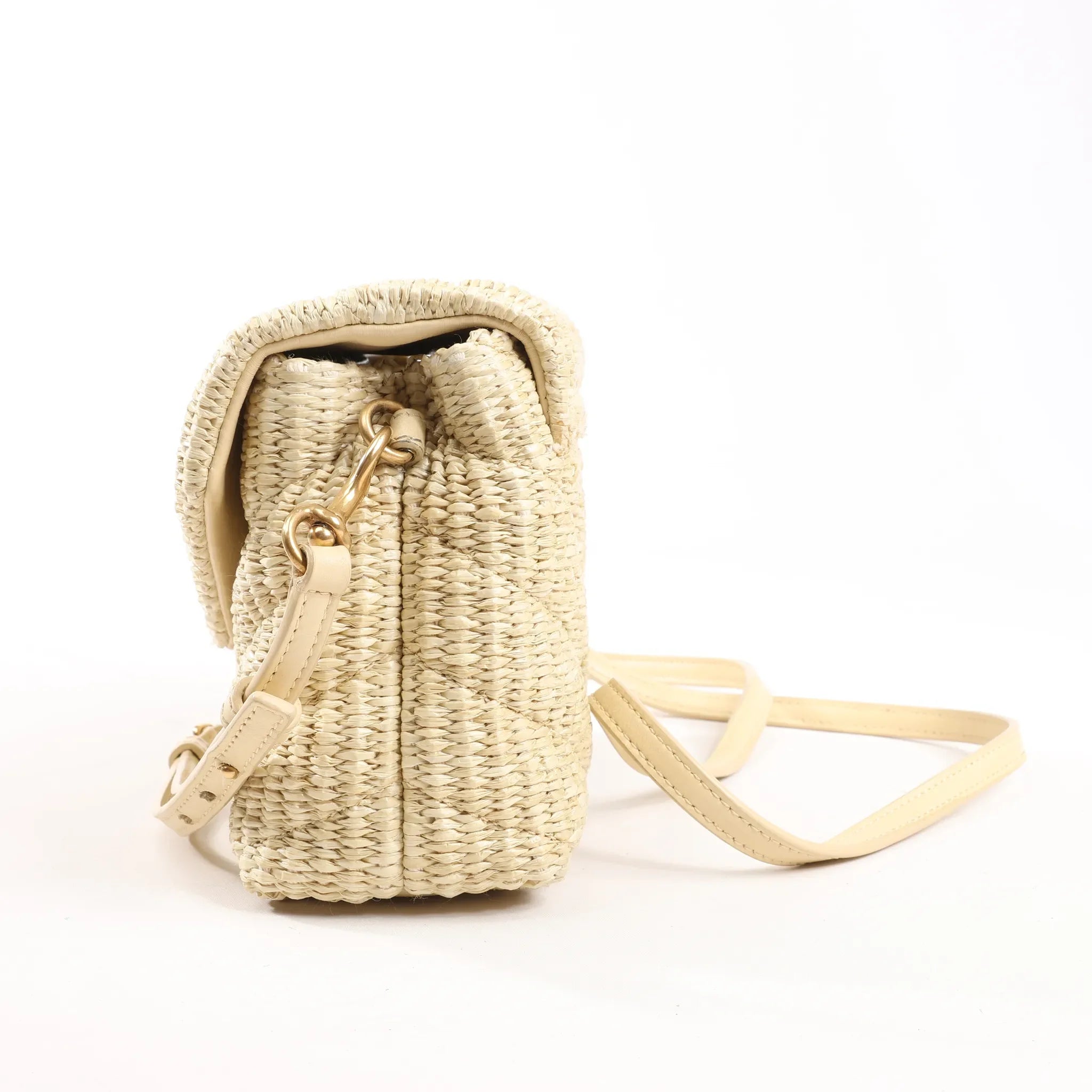 Saint Laurent Paris Loulou Raffia x Leather Crossbody Bag in Beige 467072