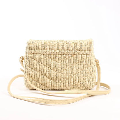 Saint Laurent Paris Loulou Raffia x Leather Crossbody Bag in Beige 467072