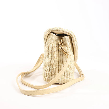 Saint Laurent Paris Loulou Raffia x Leather Crossbody Bag in Beige 467072