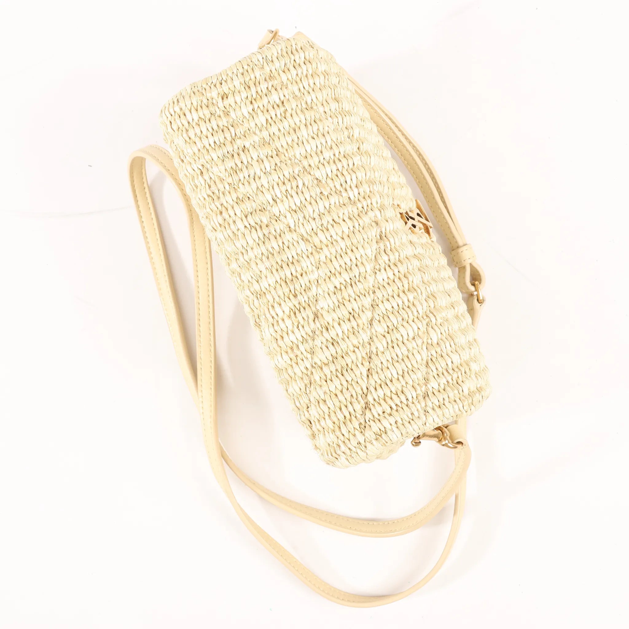 Saint Laurent Paris Loulou Raffia x Leather Crossbody Bag in Beige 467072