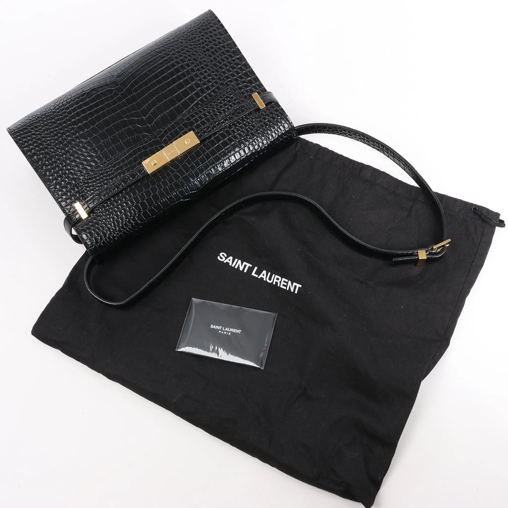 Saint Laurent Paris Manhattan Mock Croc Shoulder bag in Black 579271