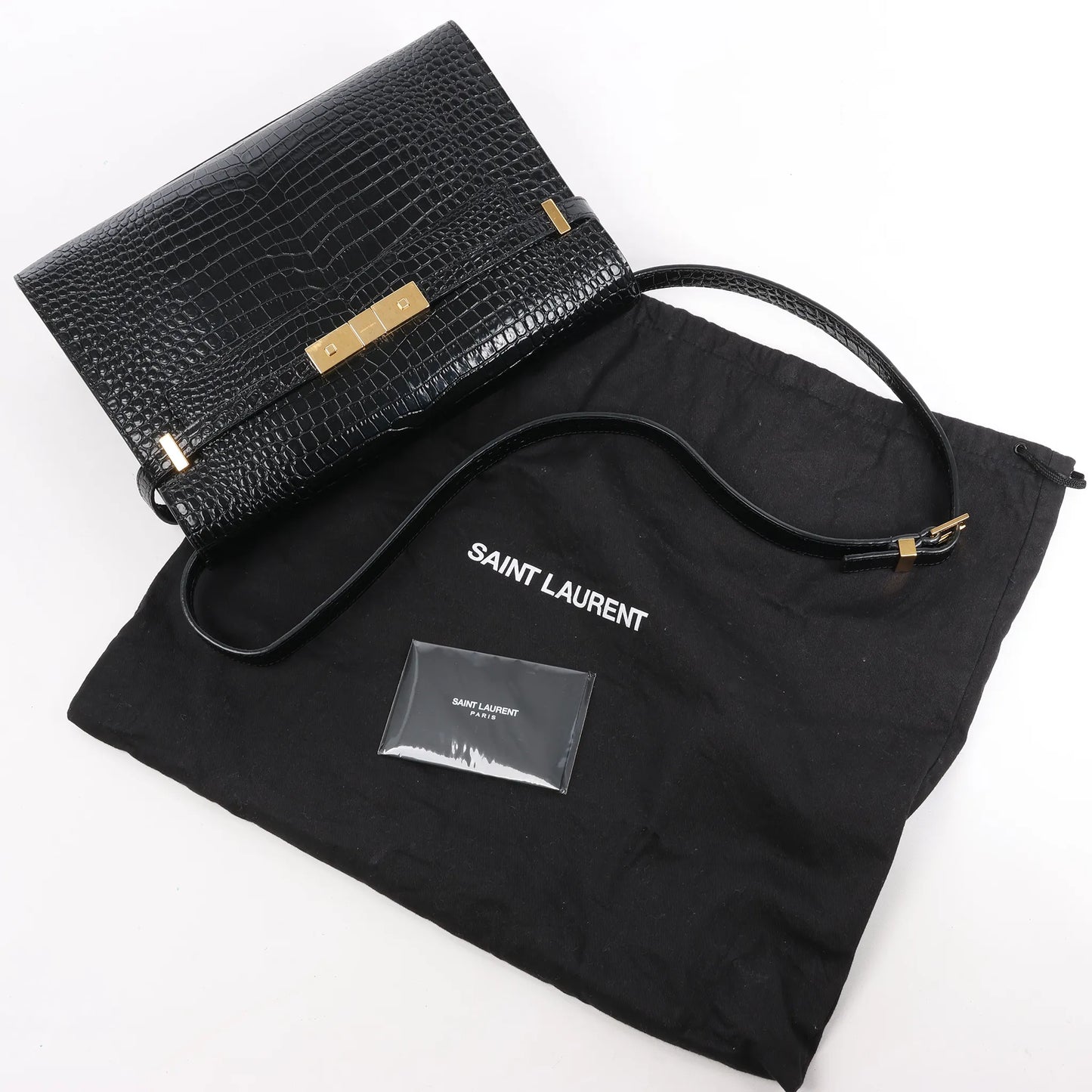 Saint Laurent Paris – Manhattan – Schultertasche in Kroko-Optik in Schwarz, 579271