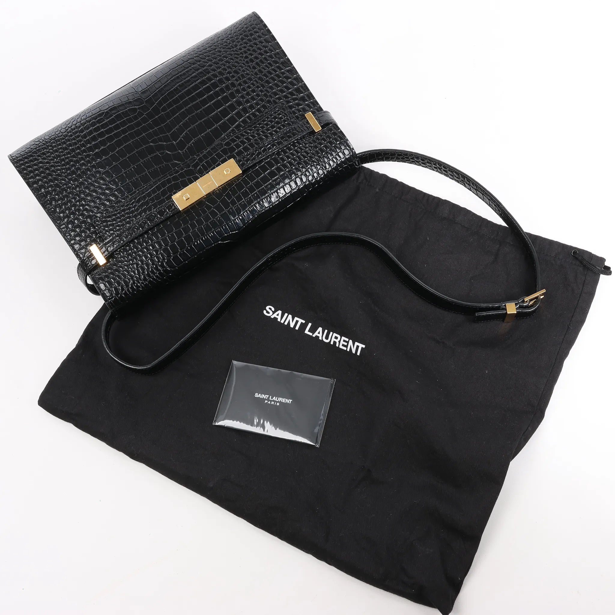 Saint Laurent Paris Manhattan Mock Croc Shoulder bag in Black 579271