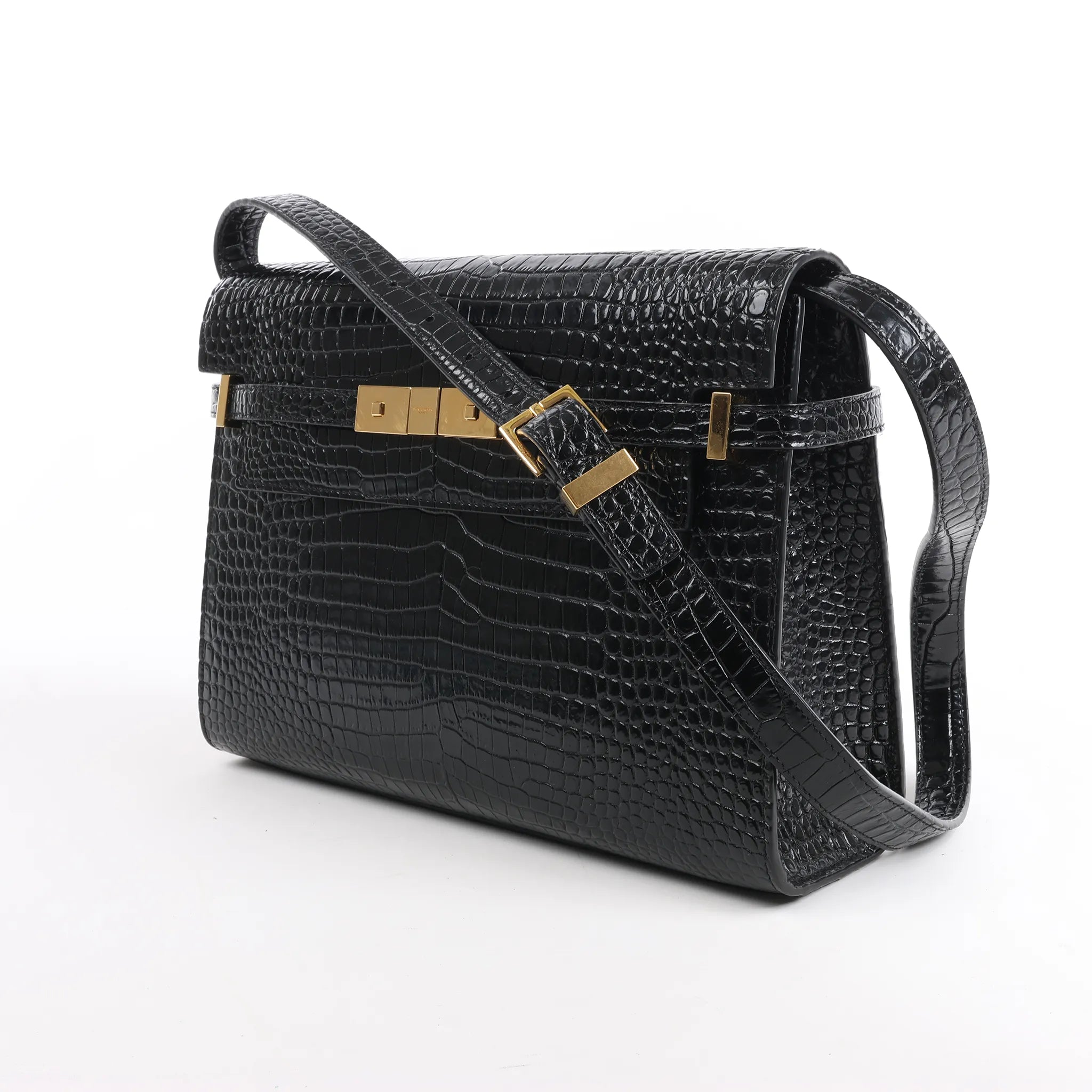 Saint Laurent Paris Manhattan Mock Croc Shoulder bag in Black 579271