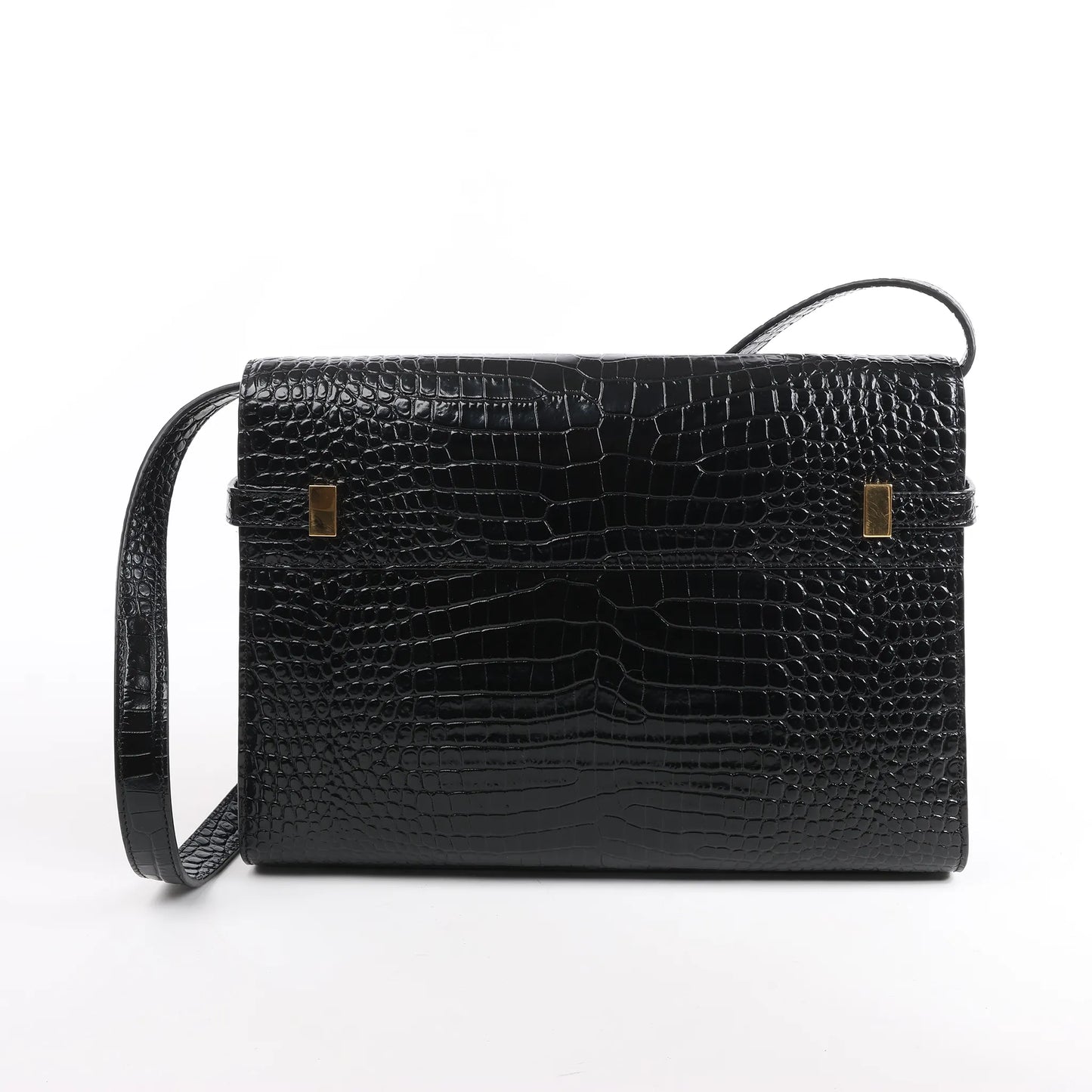 Saint Laurent Paris – Manhattan – Schultertasche in Kroko-Optik in Schwarz, 579271