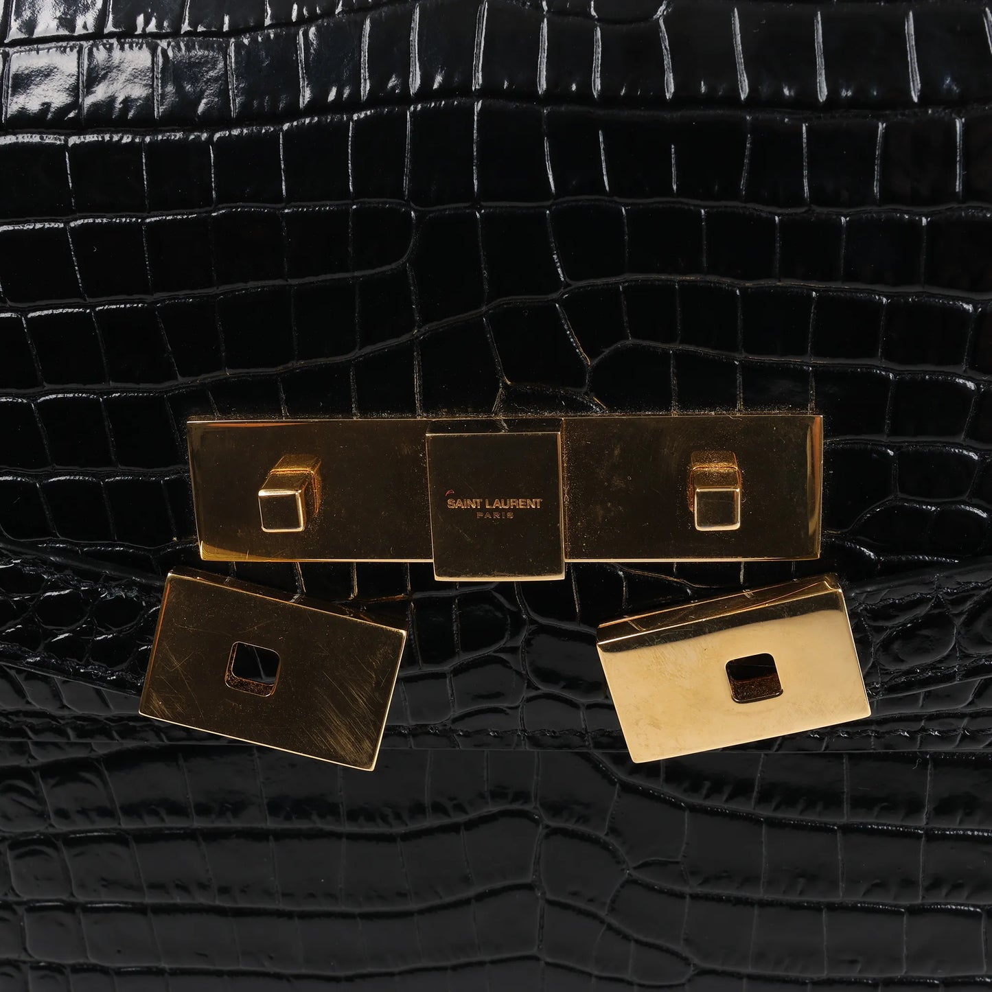 Saint Laurent Paris – Manhattan – Schultertasche in Kroko-Optik in Schwarz, 579271