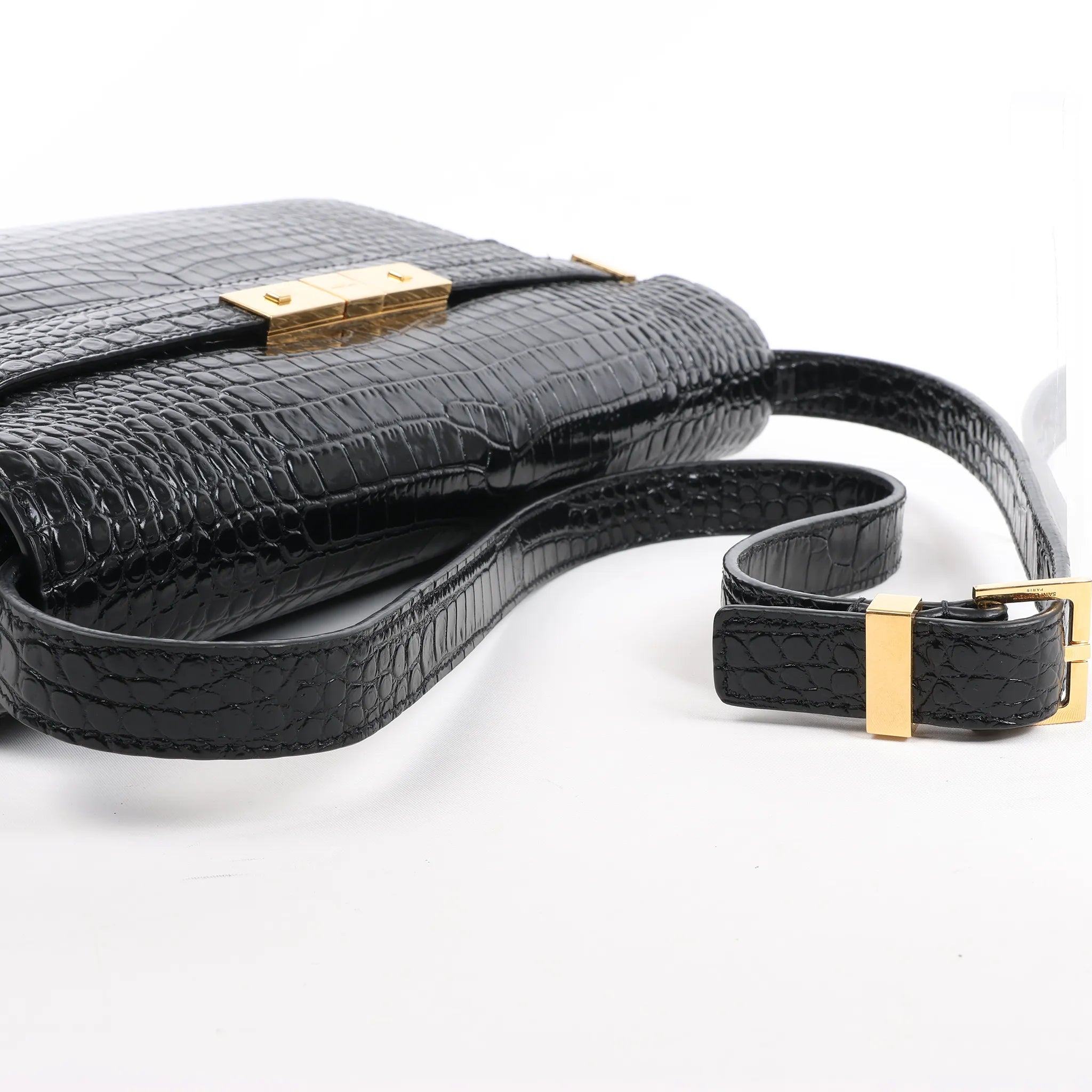 Saint Laurent Paris Manhattan Mock Croc Shoulder bag in Black 579271
