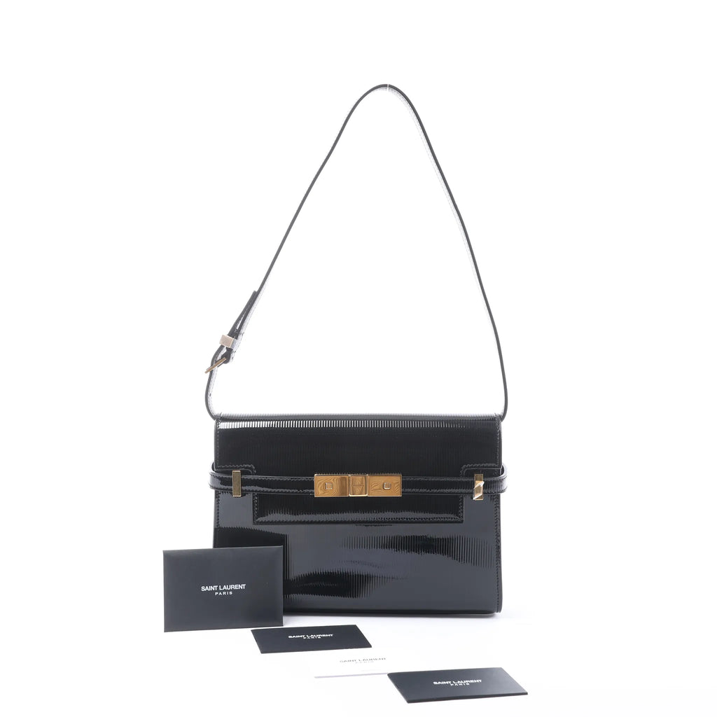 Saint Laurent Paris Manhattan Patent Leather Shoulder bag in Black 675626