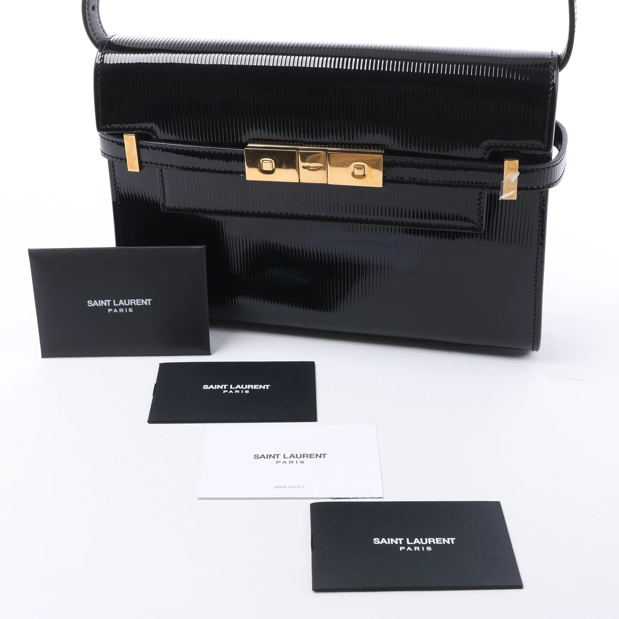 Saint Laurent Paris Manhattan Patent Leather Shoulder bag in Black 675626