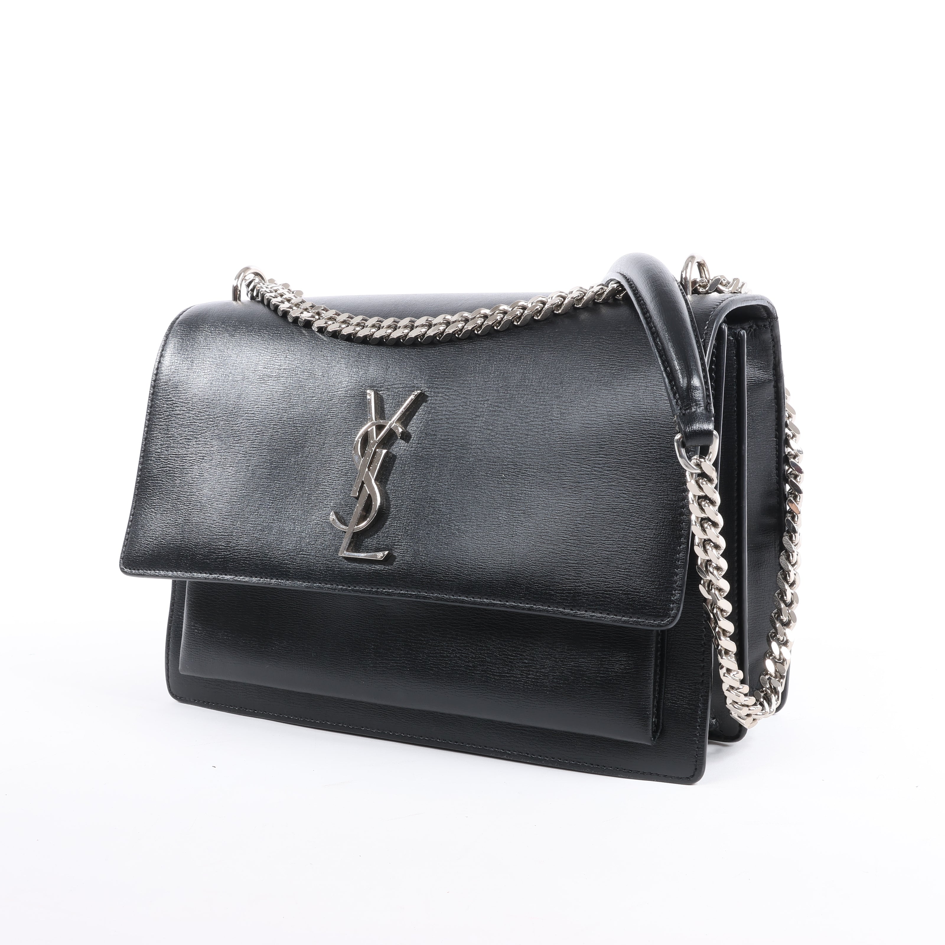 Saint Laurent Paris Medium Sunset Leather Chain Shoulder Bag in Black 498779