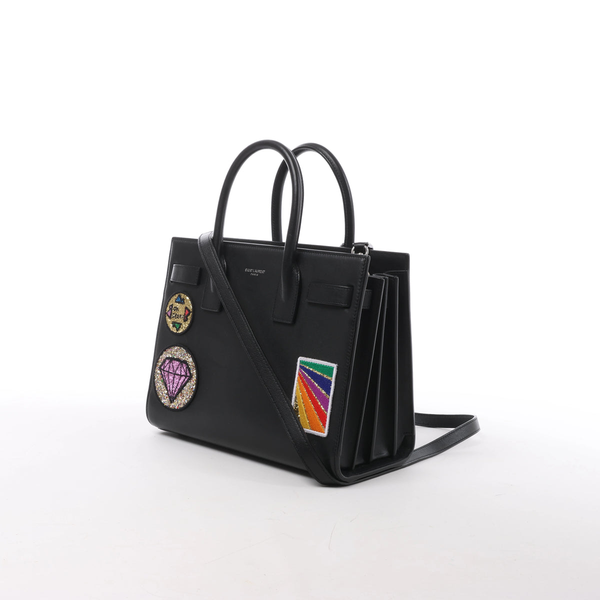 Saint Laurent Paris Sac de Jour Small Multi-Patch Leather 2Way Handbag in Black