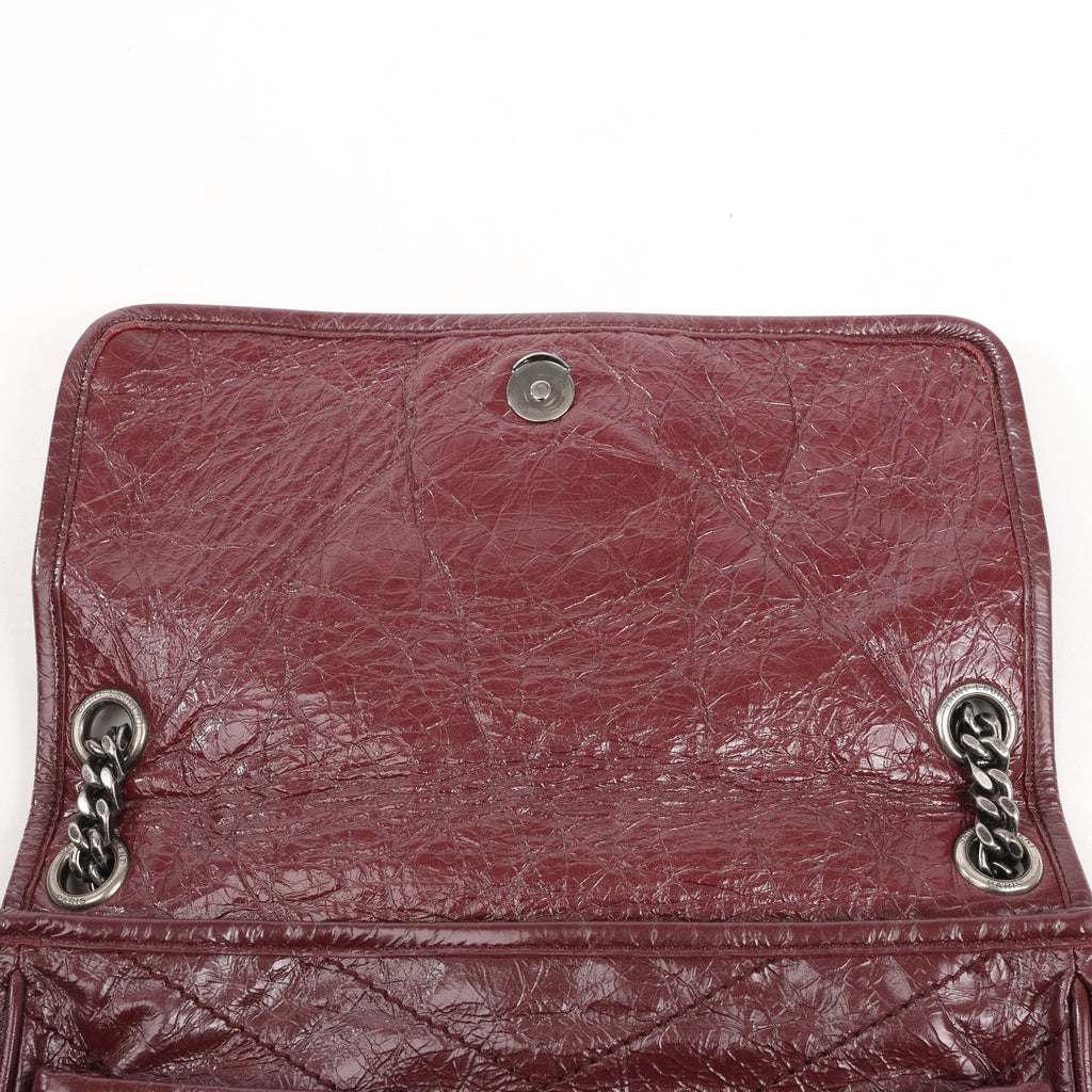 Saint Laurent Paris Niki Leather Chain Shoulder in Bag Burgundy 498894