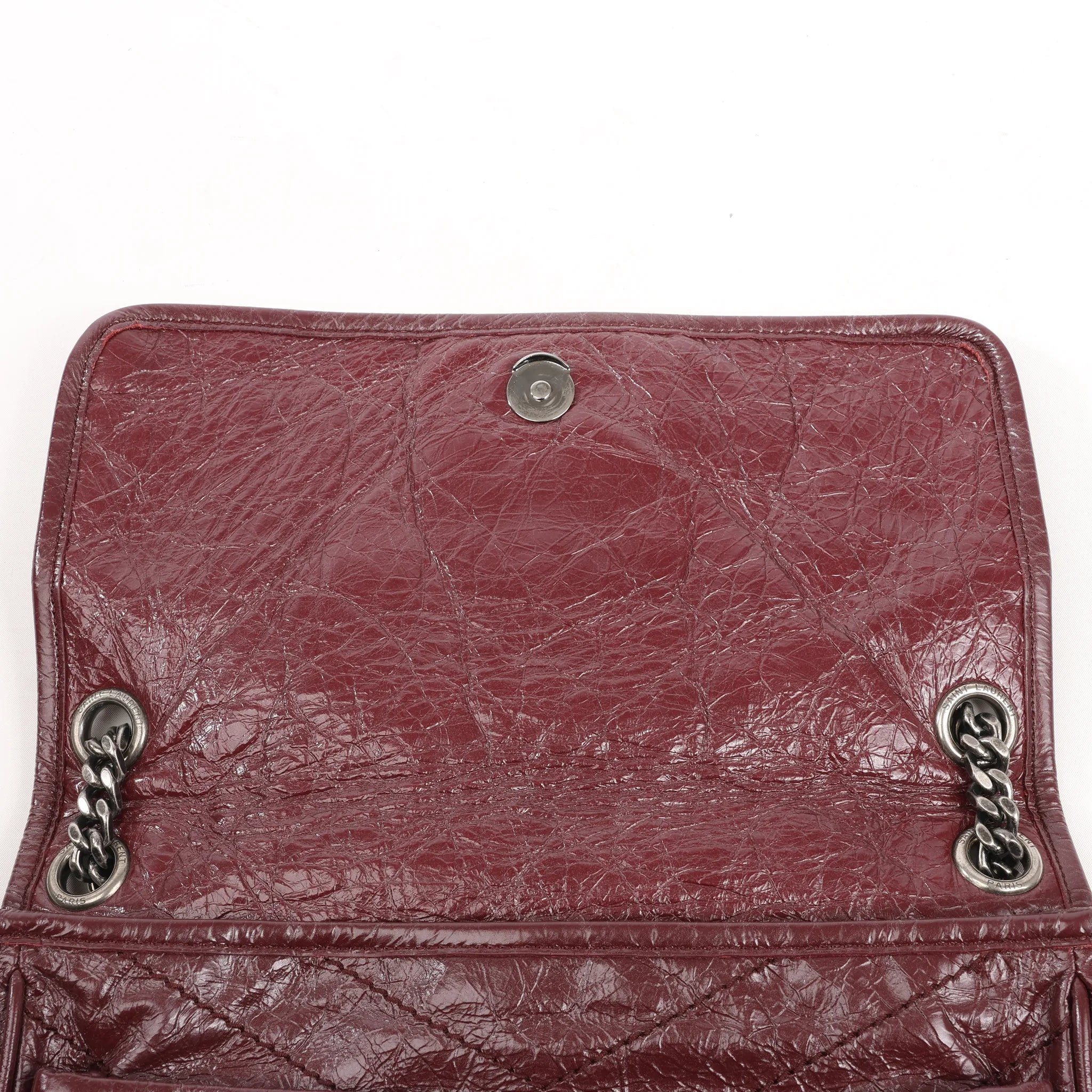 Saint Laurent Paris Niki Leather Chain Shoulder in Bag Burgundy 498894