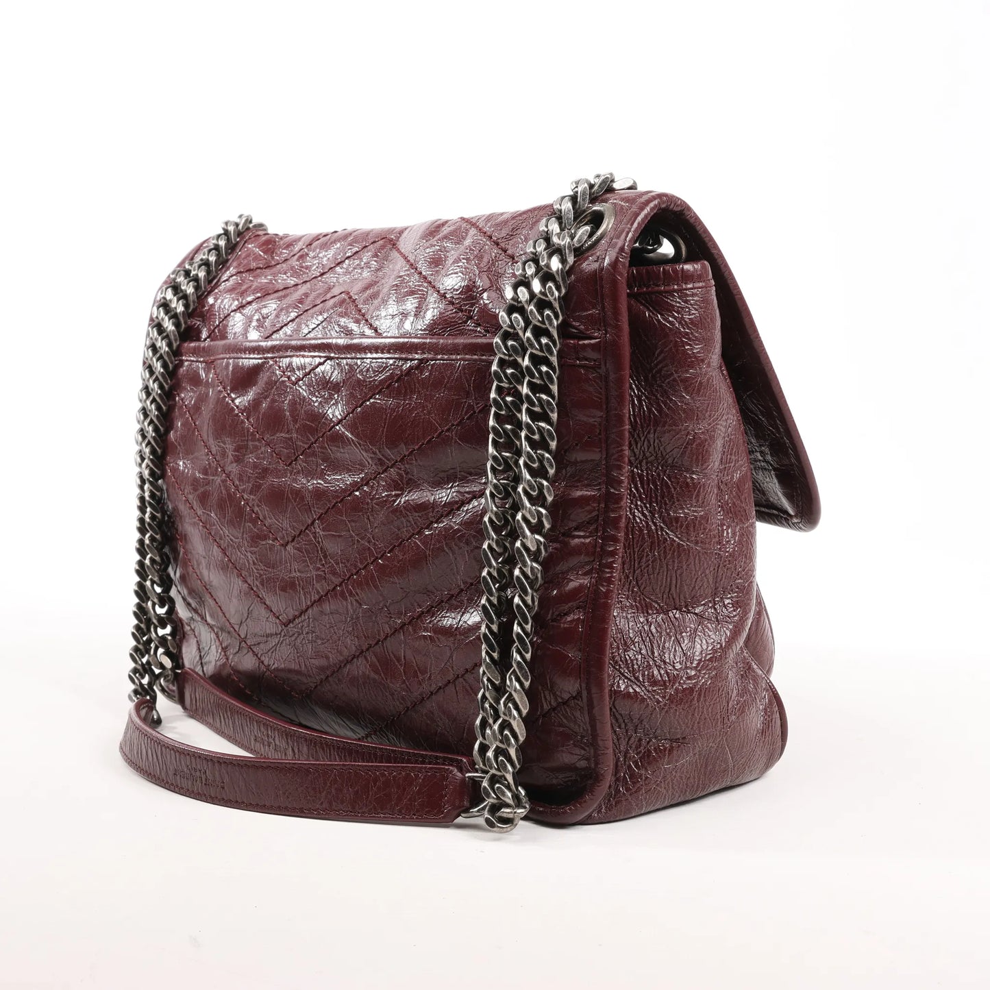 Sac à bandoulière Saint Laurent Paris Niki en cuir bordeaux avec chaîne 498894
