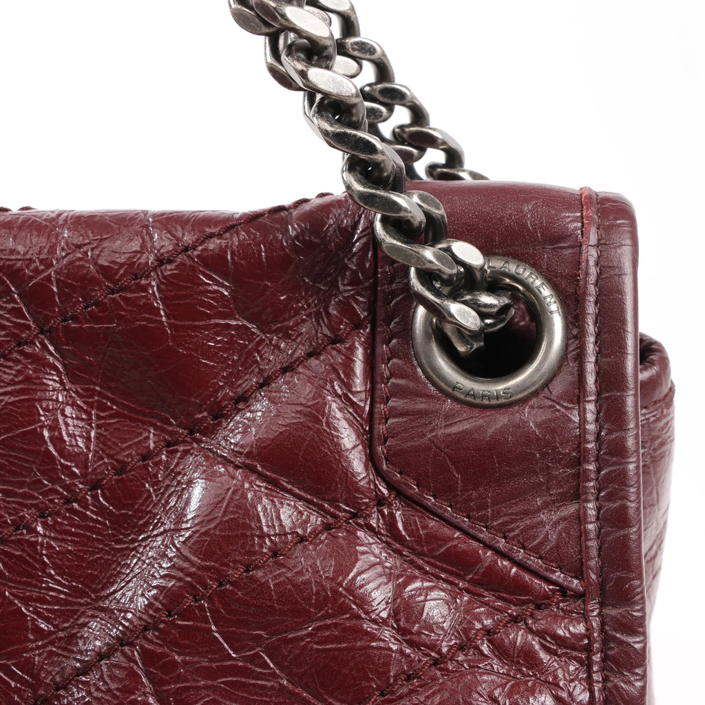 Saint Laurent Paris Niki Leather Chain Shoulder in Bag Burgundy 498894