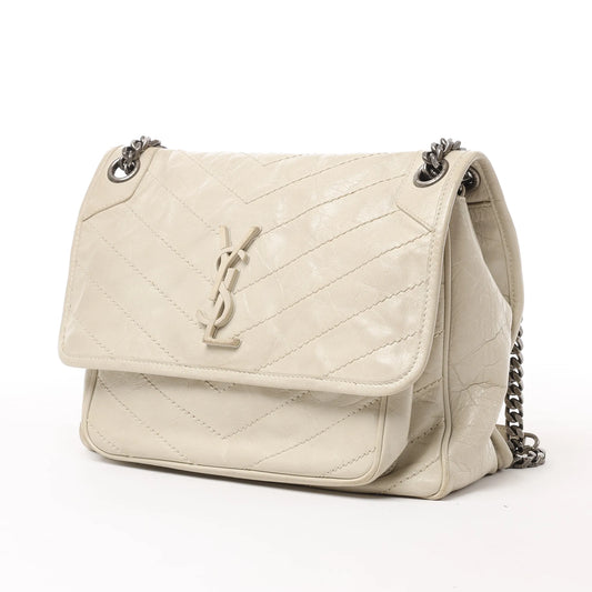 Sac bandoulière chaîne Niki moyen en cuir Saint Laurent Paris Écru 633158