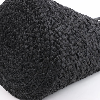 Saint Laurent Paris Panier Small Raffia x Leather Shoulder Bag in Black 693240