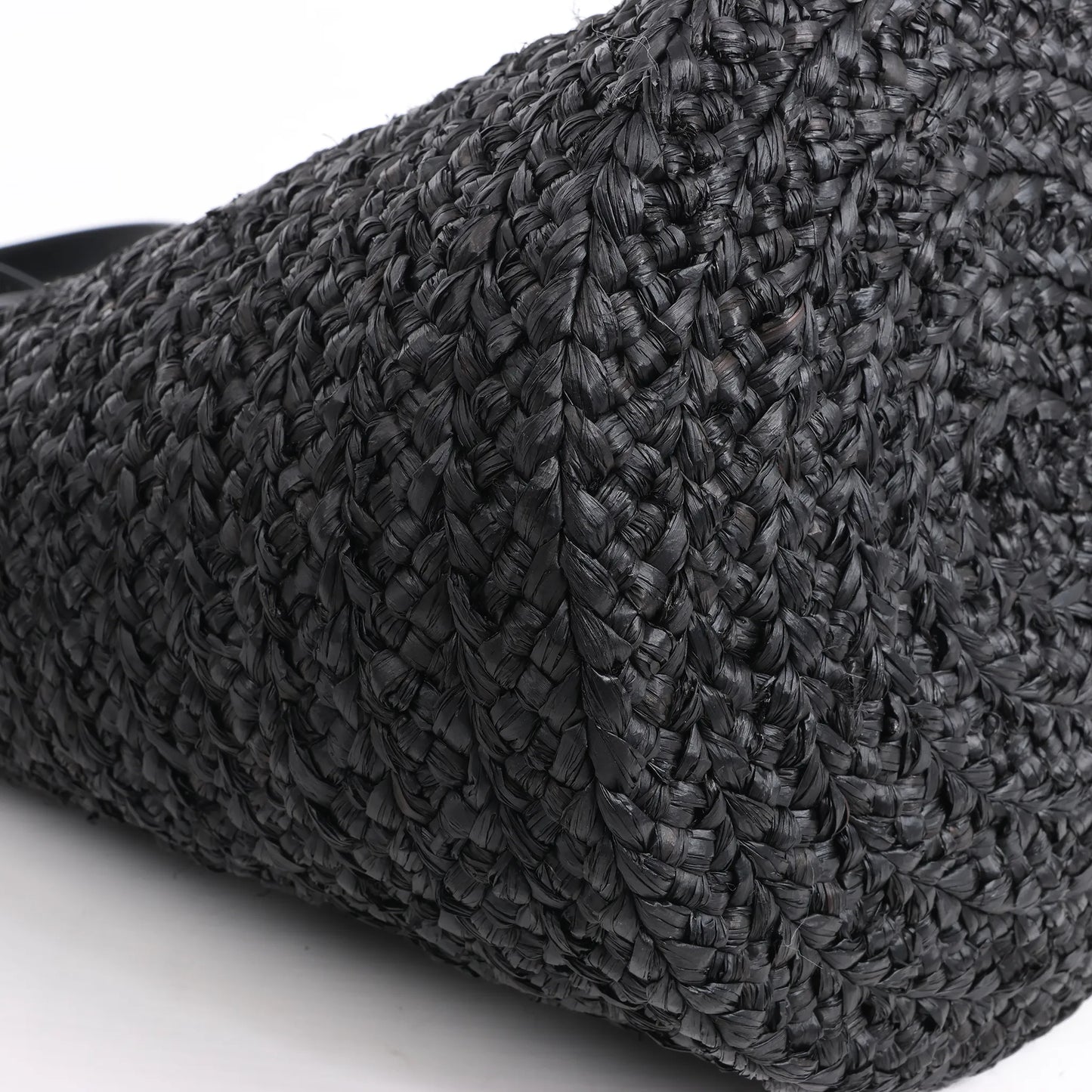 Saint Laurent Paris Panier Small Raffia x Leather Shoulder Bag in Black 693240