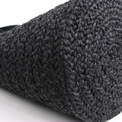 Saint Laurent Paris Panier Small Raffia x Leather Shoulder Bag in Black 693240