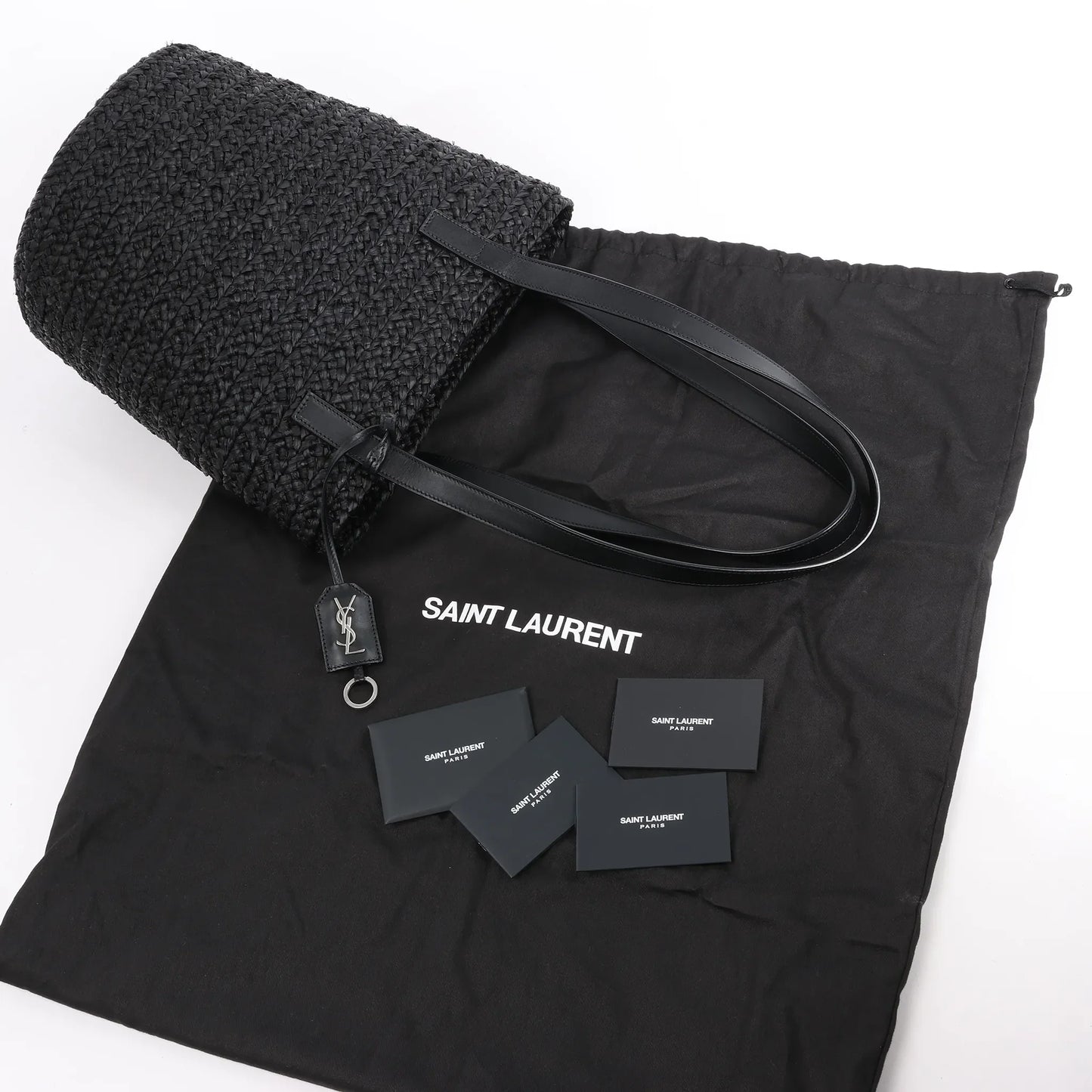 Saint Laurent Paris Panier Small Raffia x Leather Shoulder Bag in Black 693240