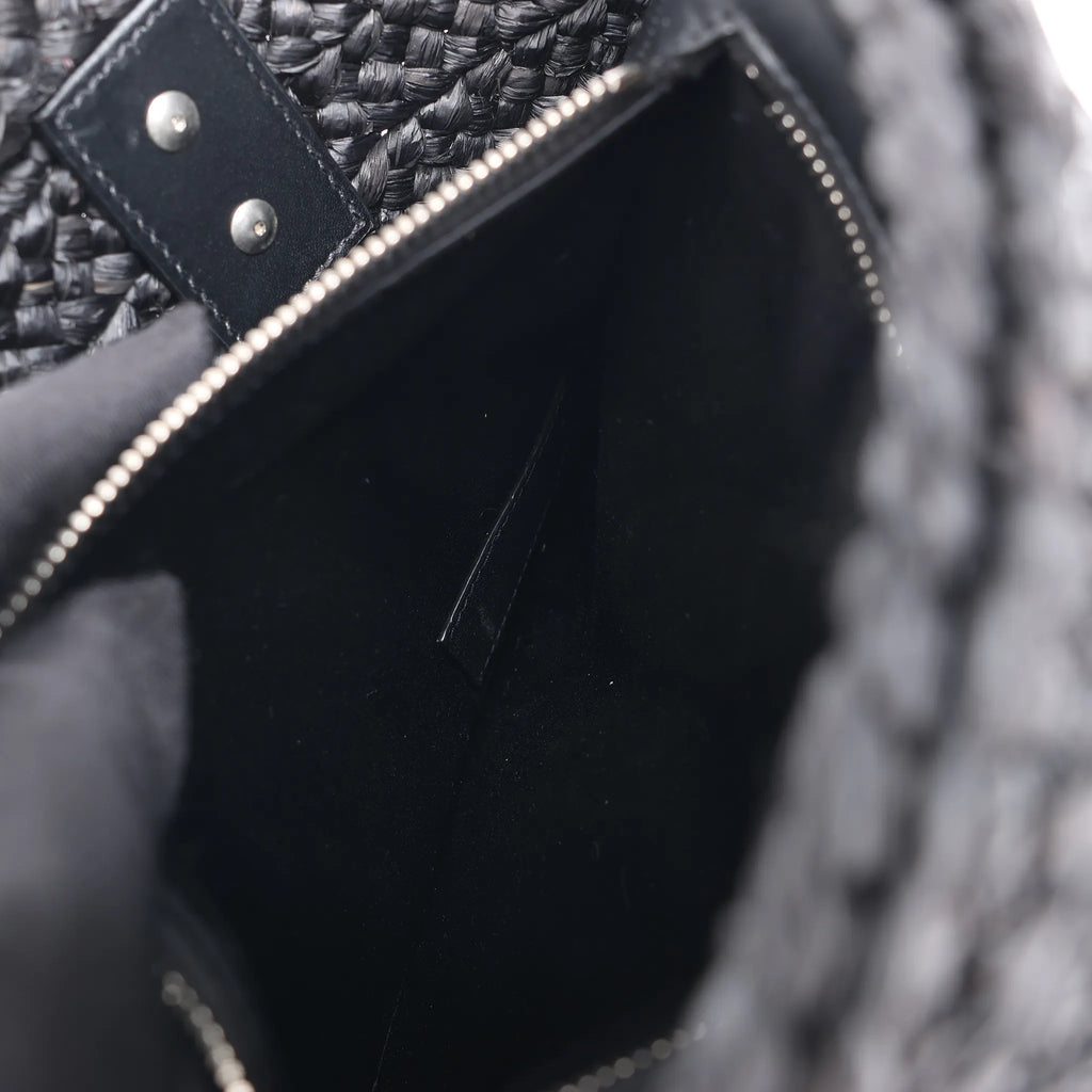 Saint Laurent Paris Panier Small Raffia x Leather Shoulder Bag in Black 693240