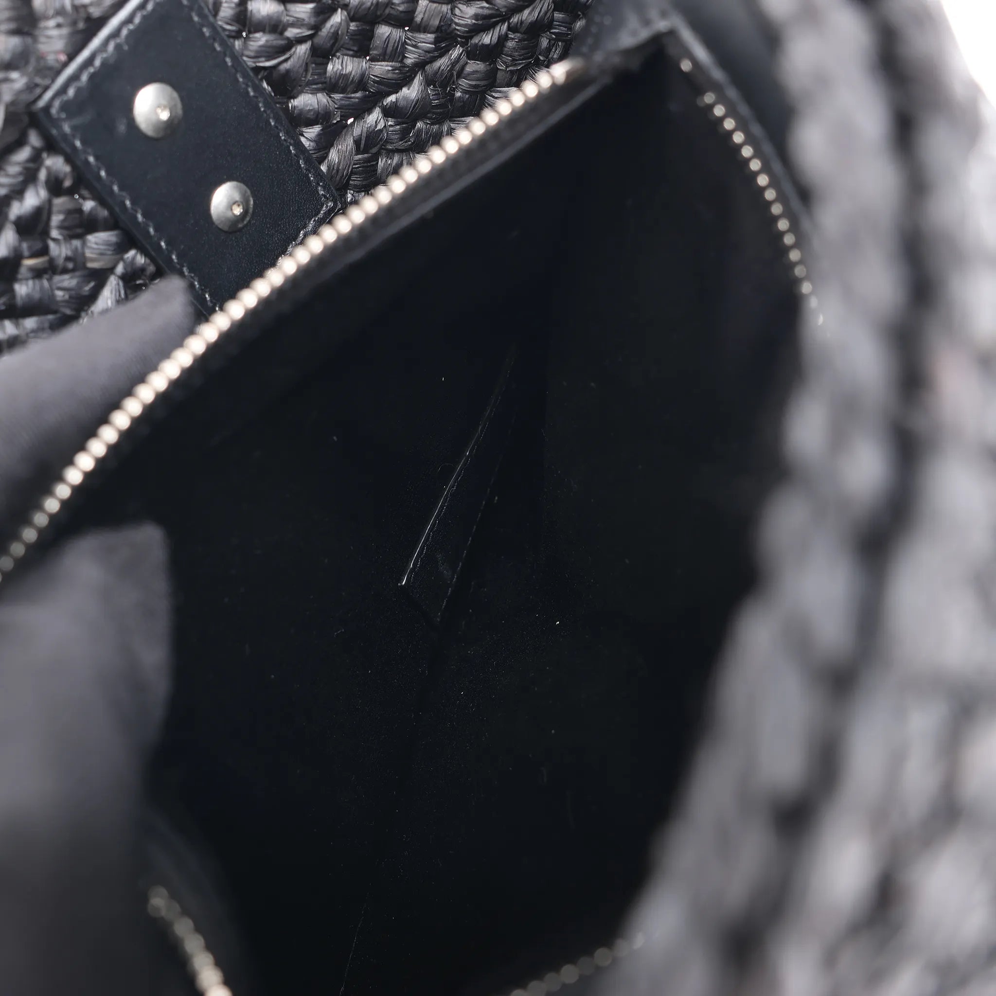 Saint Laurent Paris Panier Small Raffia x Leather Shoulder Bag in Black 693240